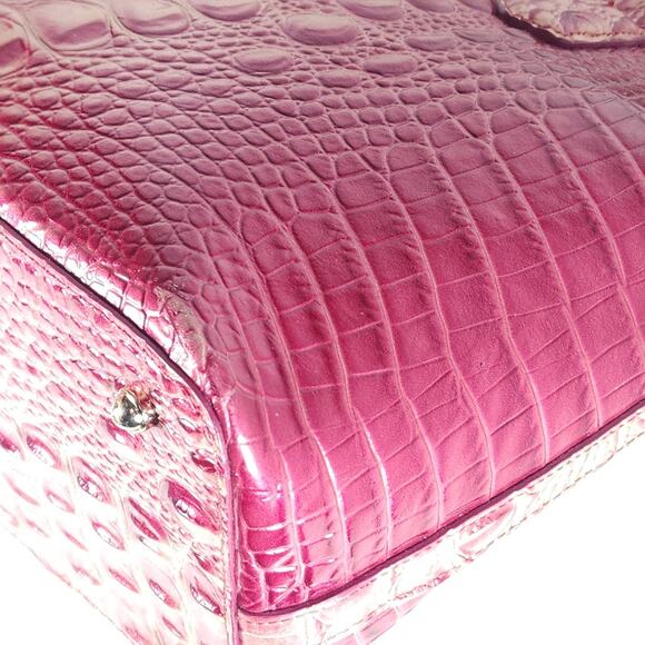 BRAHMIN DUXBURY Medium Pink BLUSH Leather Croc Embossed Ombre Satchel Handbag - Picture 13 of 16